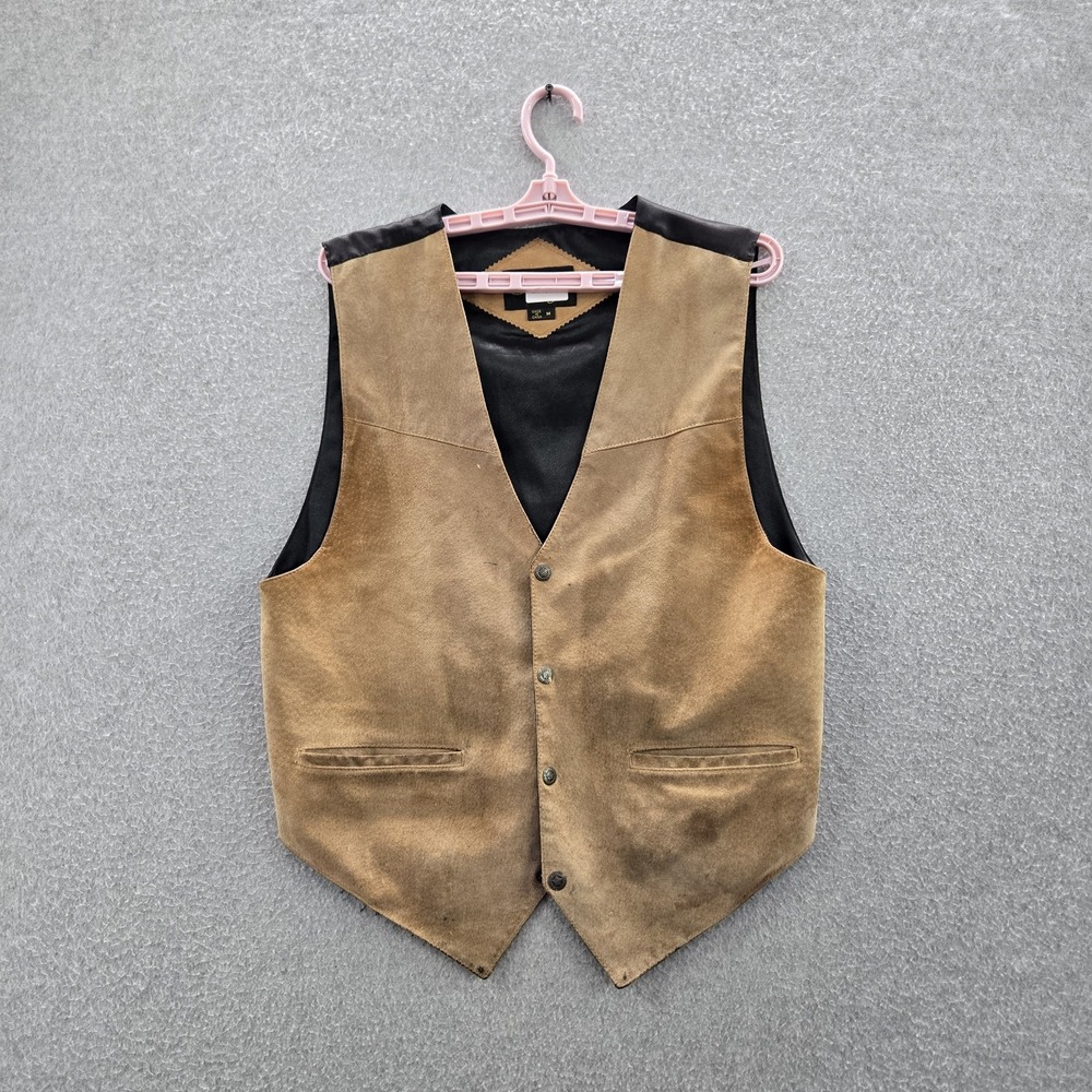 Scully Men Vest M Tan Acetate Genuine Leather Satin STYLE-504 Western Button‎